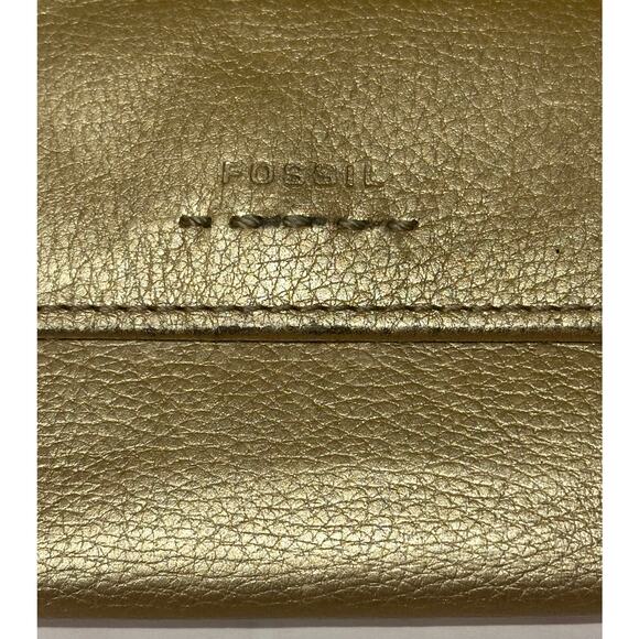 FOSSIL Genuine Leather Trifold Womens Wallet Credit Card Snap Yellow Vtg Classic - Picture 11 of 11